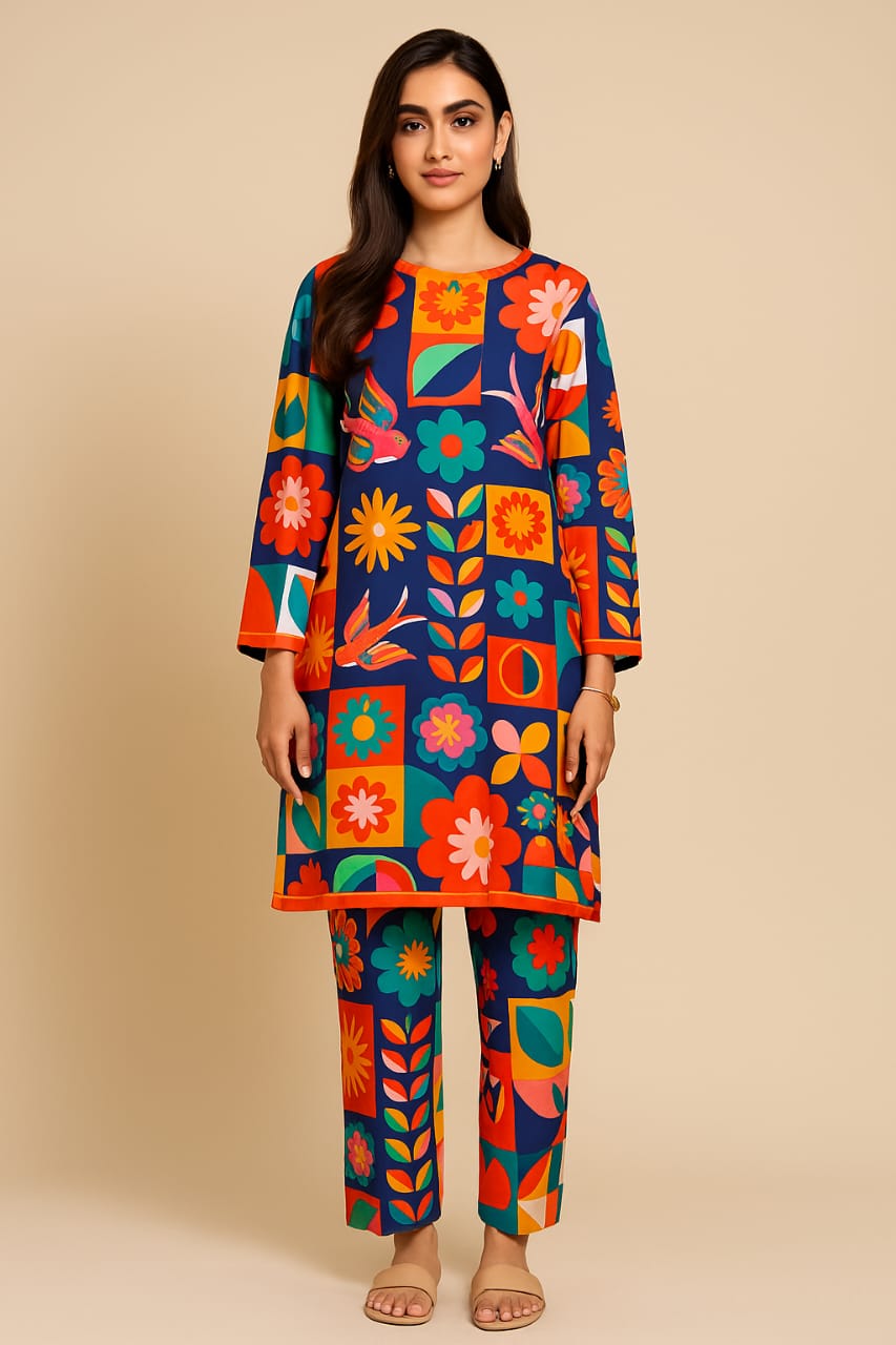 Vibrant Mosaic Unstitched 2-Piece Dress