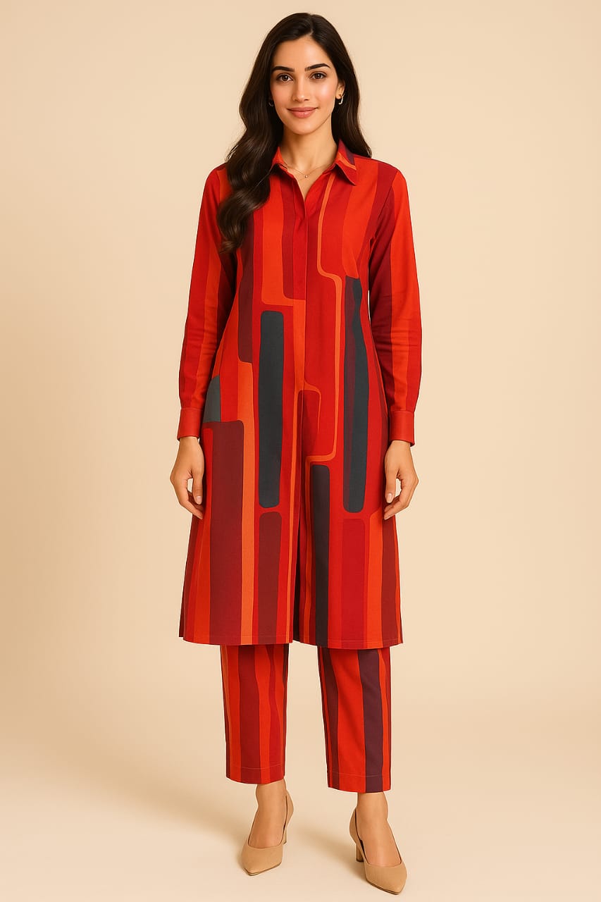Geometric Elegance Unstitched 2-Piece Dress