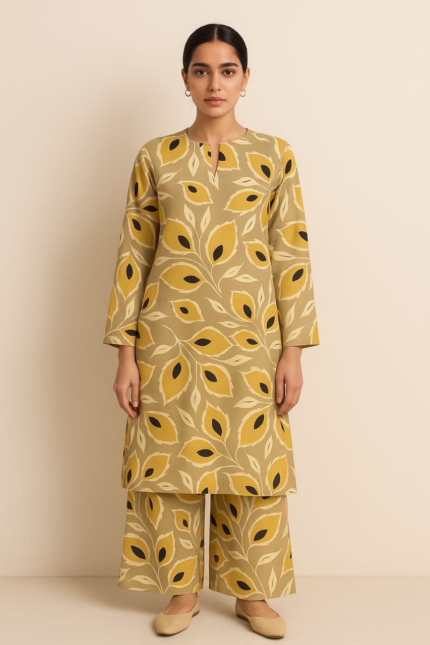 Mustard Leaf Unstitched 2-Piece Set