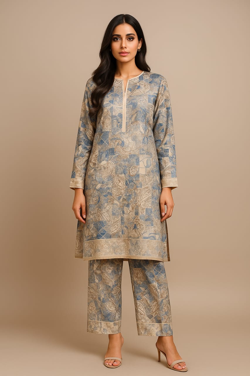Blue Mosaic Unstitched 2-Piece Set