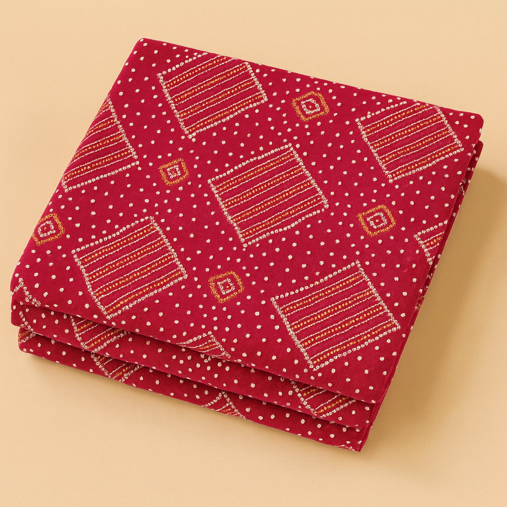 Radiant Red Bandhani-Inspired Unstitched 2-Piece