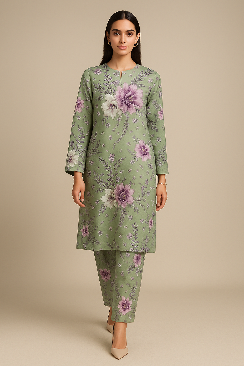 Olive Orchid Unstitched 2-Piece Dress