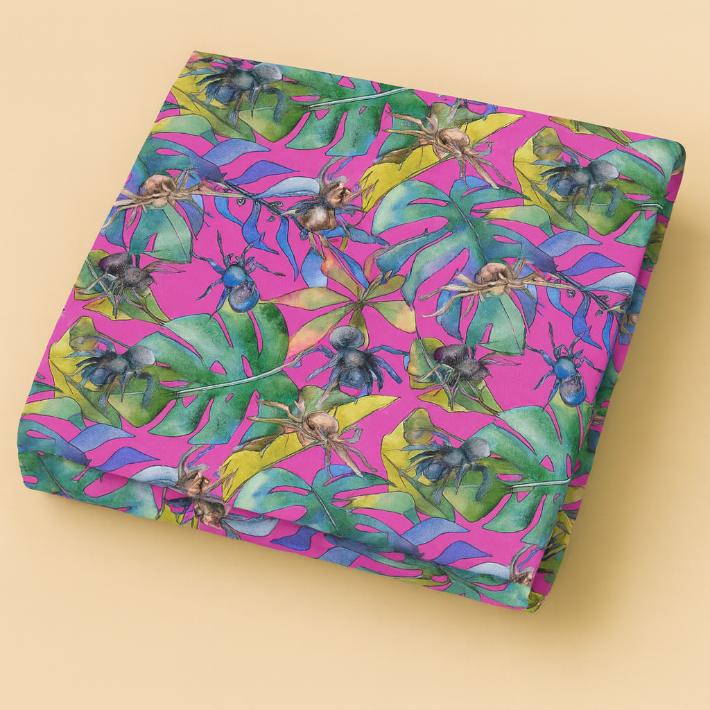 Unstitched 2-Piece Winter Suit – Vibrant Pink Tropical Leaf Print